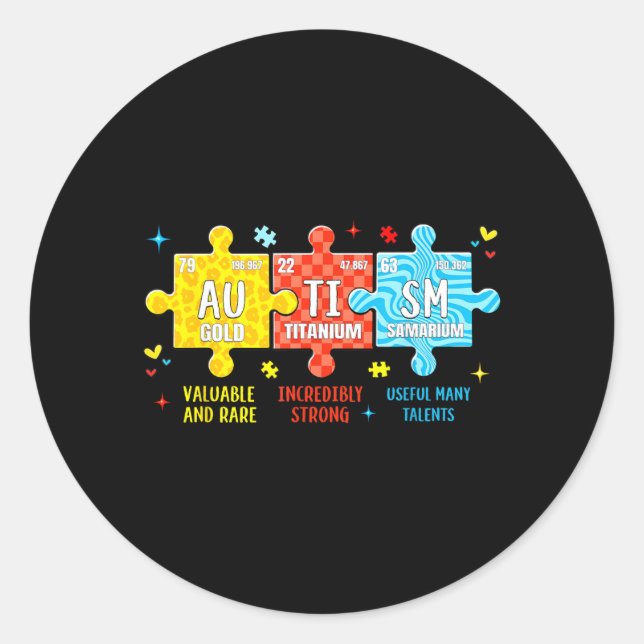 Au Awareness Puzzle Elements Periodic Table Boy Classic Round Sticker (Front)