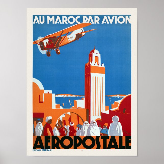 Au Maroc Par Avion Vintage Poster 1930 (Front)
