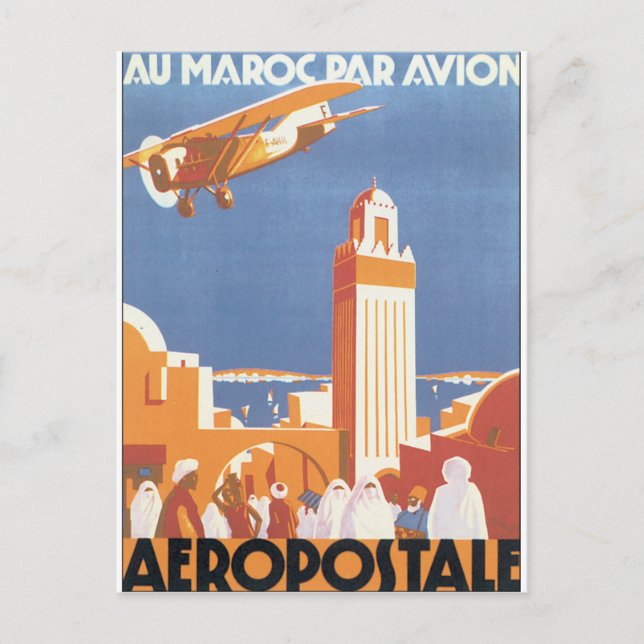 Au Maroc Par Avion Vintage Travel Poster Postcard (Front)