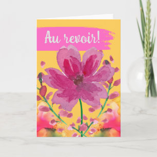 Au revoir Goodbye in French Watercolor Flowers Card