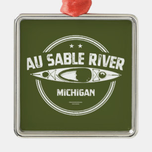 Au Sable River Michigan Kayaking Metal Tree Decoration