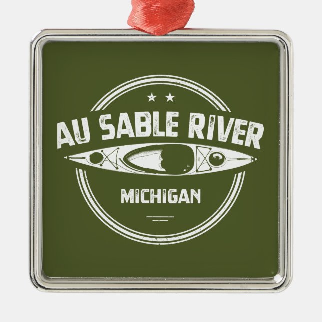 Au Sable River Michigan Kayaking Metal Tree Decoration (Front)