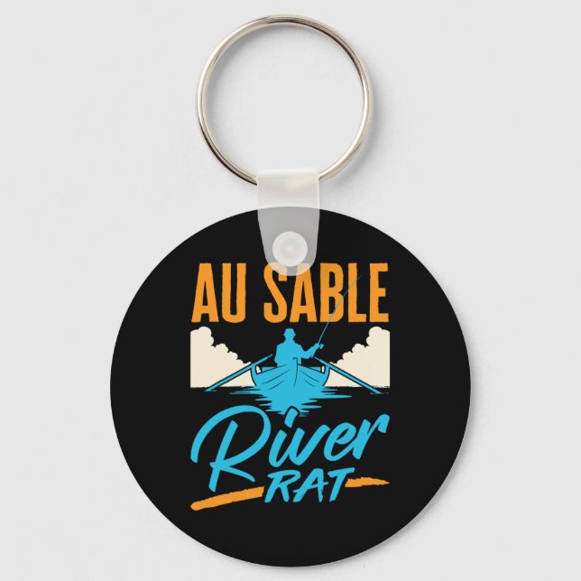 Au Sable River Rat Rafting Canoeing Fishing Boatin Key Ring (Front)