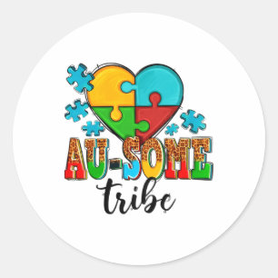 Au-some Tribe Puzzle Heart World Autism Awareness Classic Round Sticker