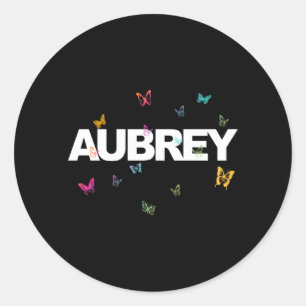 Aub - Beautiful Name With Colourful Butterflies Classic Round Sticker