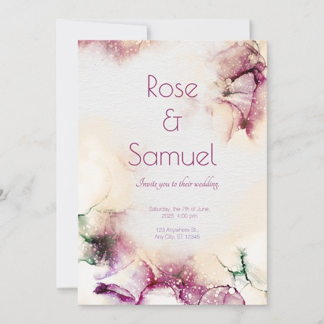Aubergine Alcohol Ink Chic Wedding Invitation (Front)