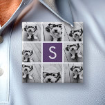 Aubergine and White Photo Collage Custom Monogram 15 Cm Square Badge<br><div class="desc">You can use Instagram photos for this design. Use 8 square photos to create a unique and personal gift. Or you can keep the hipster puppy and make a trendy keepsake. If you need to adjust the pictures,  click on the customise tool to make changes.</div>