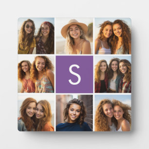 Aubergine and White Photo Collage Custom Monogram Plaque