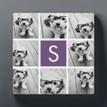 Aubergine and White Photo Collage Custom Monogram Plaque<br><div class="desc">You can use Instagram photos for this design. Use 8 square photos to create a unique and personal gift. Or you can keep the hipster puppy and make a trendy keepsake. If you need to adjust the pictures,  click on the customise tool to make changes.</div>