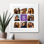 Aubergine and White Photo Collage Custom Monogram Poster<br><div class="desc">Add 8 photos and custom text to make a unique keepsake for your wall. The art includes 8 pictures surrounding a text box where you can add a monogram or other text.</div>