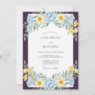 Aubergine Azure Yellow Petal Wedding Invitation