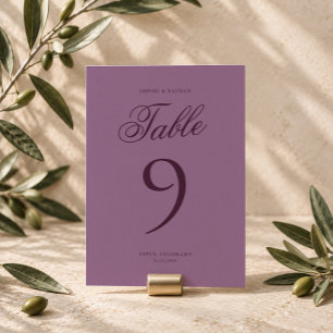 Aubergine Calligraphy Wedding Table Number