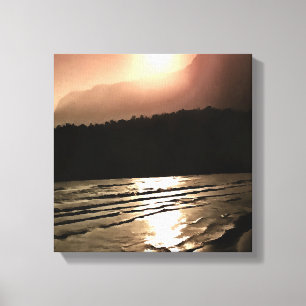 Aubergine Coloured Nightfall At The Beach Landscap Canvas Print