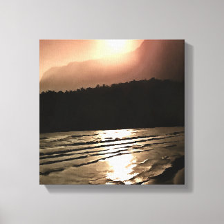 Aubergine Coloured Nightfall At The Beach Landscap Canvas Print