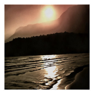 Aubergine Coloured Nightfall At The Beach Landscap Poster