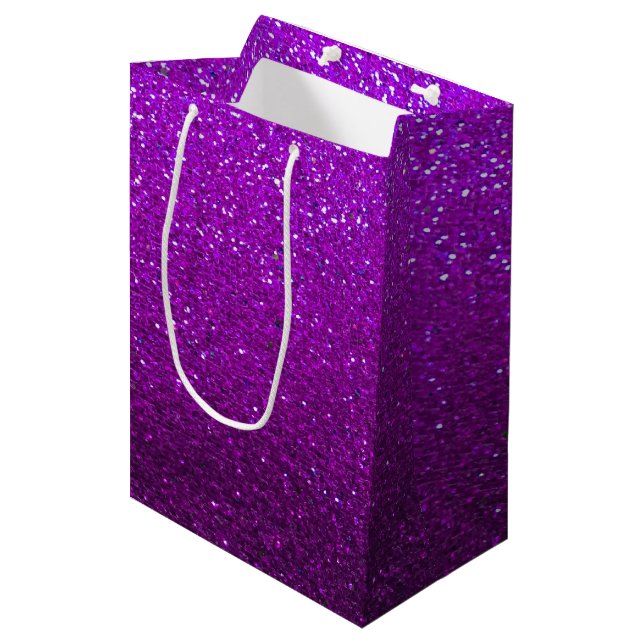 Aubergine Glitter Ombre Sparkles Glam Bat Mitzvah Medium Gift Bag (Front Angled)