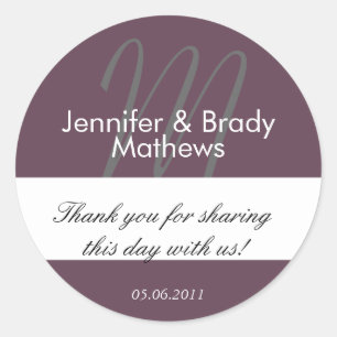 Aubergine Monogram Wedding Favour Sticker