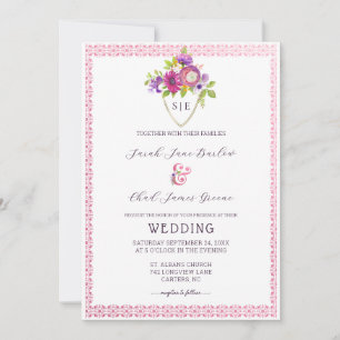 Aubergine Mulberry Crest Wedding Invitation