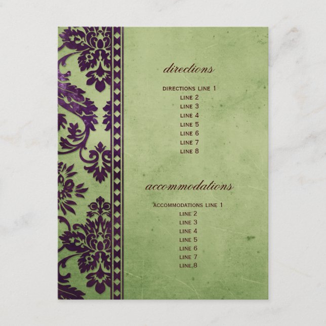 Aubergine & Olive Damask Lace Wedding Insert (Front)