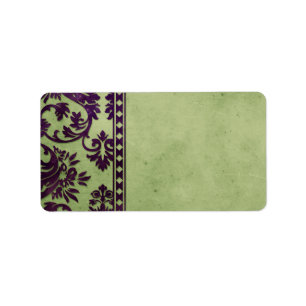 Aubergine & Olive Vintage Damask Lace Fancy Label