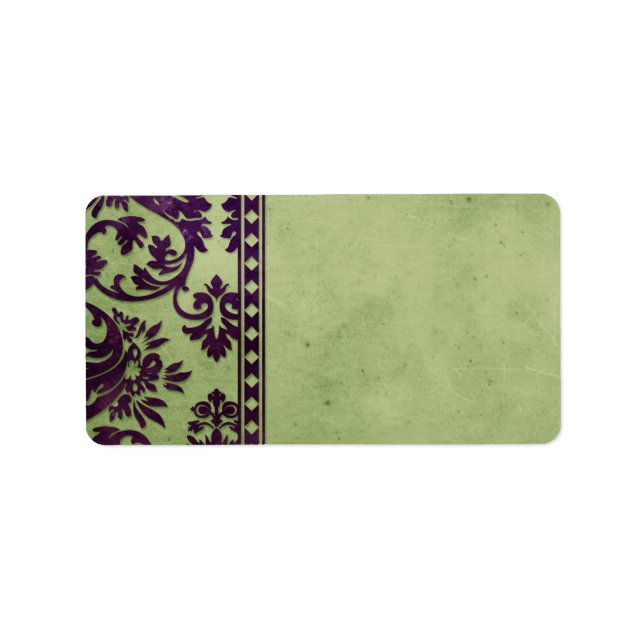 Aubergine & Olive Vintage Damask Lace Fancy Label (Front)