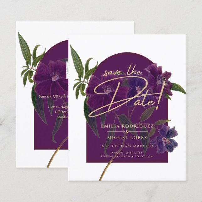 Aubergine Plum Purple Floral Forest Green Wedding (Front/Back)