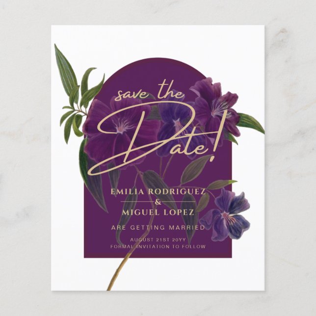 Aubergine Plum Purple Floral Forest Green Wedding Flyer (Front)
