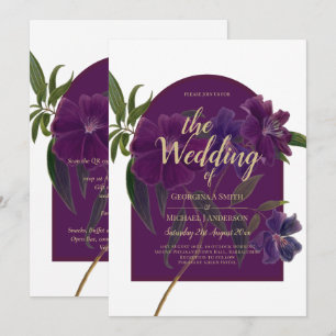 Aubergine Plum Purple Floral Forest Green Wedding Invitation