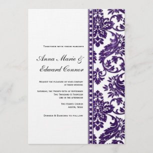 Aubergine Vintage Damask Lace Wedding Invitation
