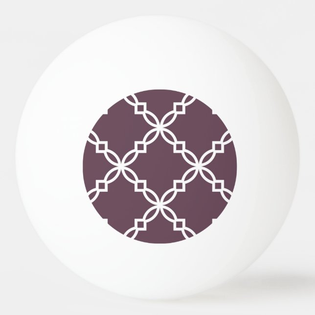 Aubergine White Large Fancy Quatrefoil Pattern Ping Pong Ball (Front)