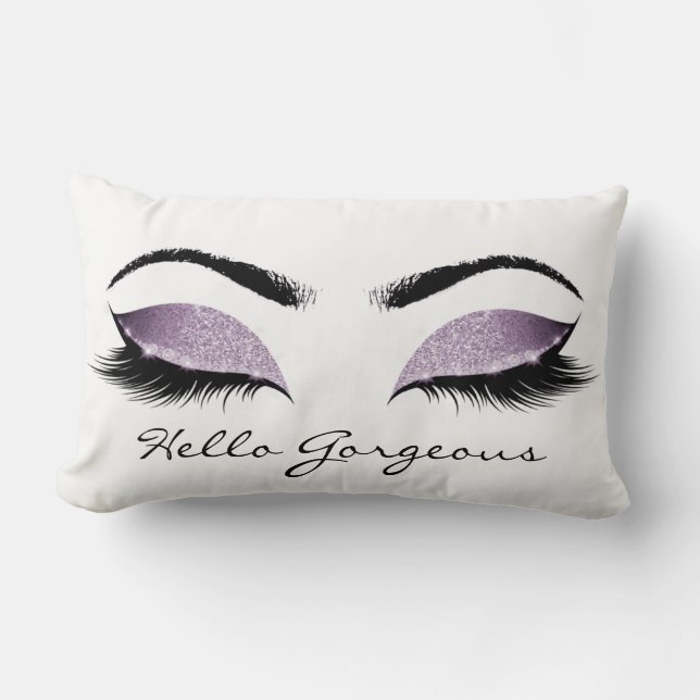 Aubergine White Makeup Lashes Hello Gorgeous Lumbar Cushion (Front)