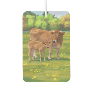 Aubrac Cow & Cute Calf in Spring Pasture Car Air Freshener