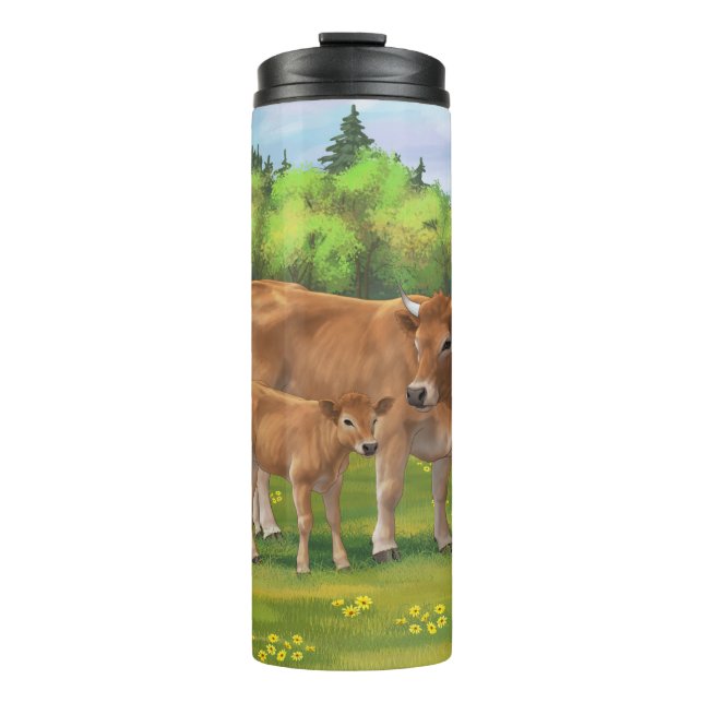 Aubrac Cow & Cute Calf in Spring Pasture Thermal Tumbler (Front)