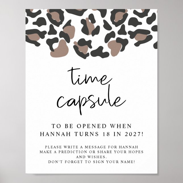 AUBREE Leopard Print Baby Shower Time Capsule Sign (Front)