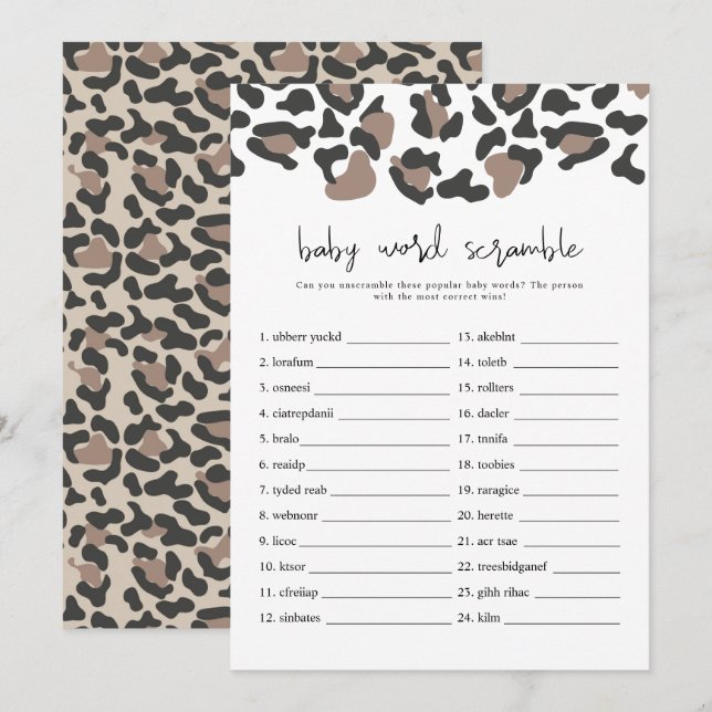 AUBREE Leopard Print Baby Word Scramble Game  Invi Invitation (Front/Back)