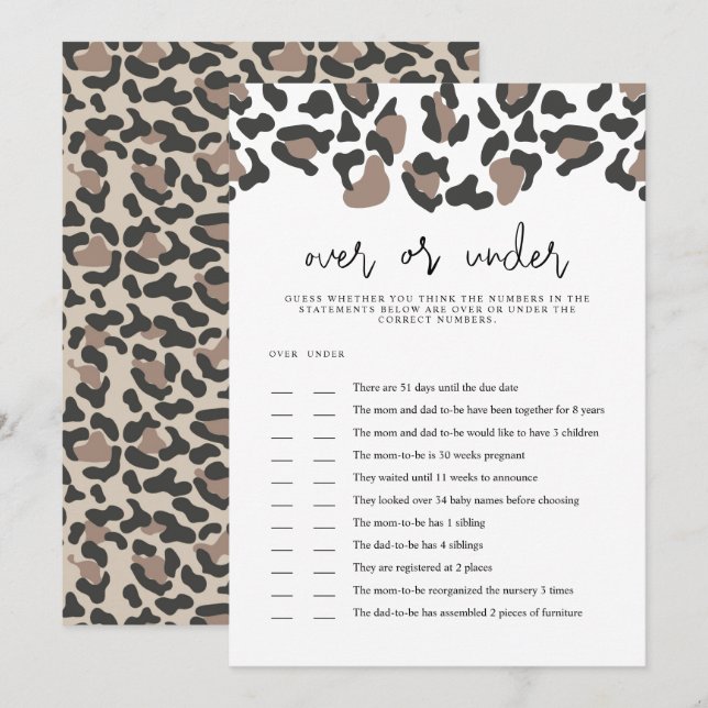 AUBREE Leopard Print Over Under Baby Shower Game Invitation (Front/Back)
