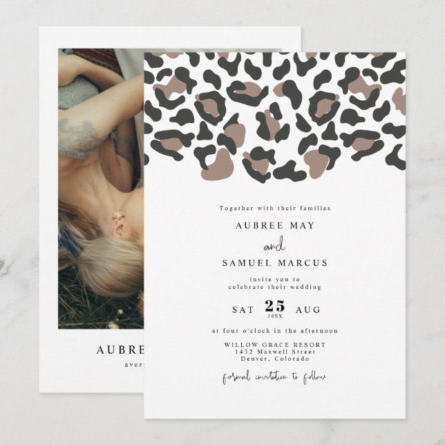 AUBREE Modern Leopard Print Safari Photo Wedding Invitation (Front/Back)