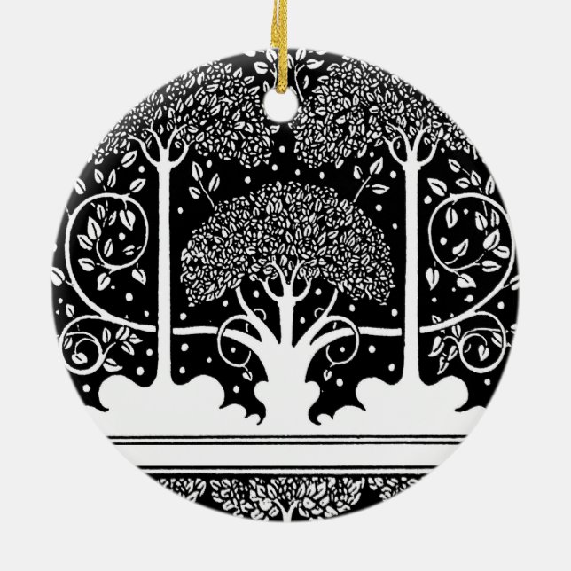 Aubrey Beardsley Art Nouveau Tree Pattern Print Ceramic Tree Decoration (Back)