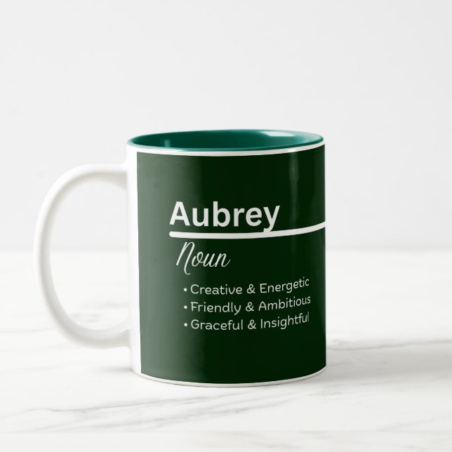 Aubrey Girl Name Definition Personalized Two-Tone Coffee Mug (Left)