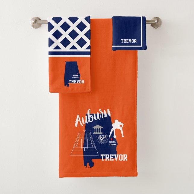 Auburn Alabama Navy and Orange football Bath Towel Set (Insitu)