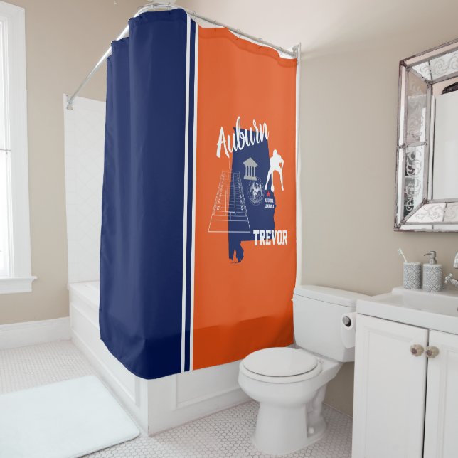 Auburn Alabama Navy and Orange Football Shower Curtain (In Situ)