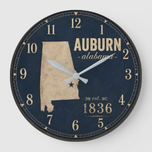 Auburn Alabama Vintage State Map Rustic Navy Blue Large Clock