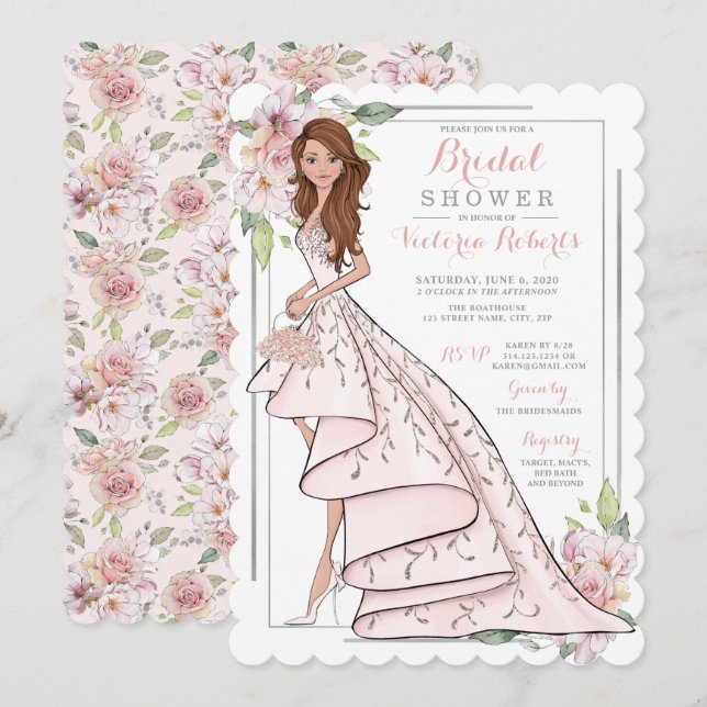 Auburn Bride in Gown Bridal Shower Invitation (Front/Back)