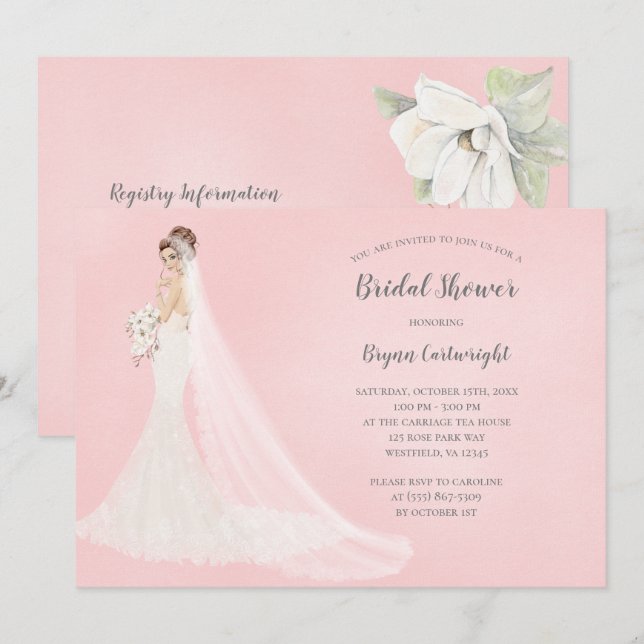 Auburn Bride in Lace Gown Elegant Bridal Shower Invitation (Front/Back)