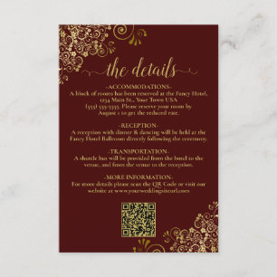 Auburn Brown & Gold Chic Wedding QR Code Details Enclosure Card