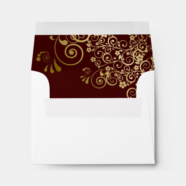 Auburn Brown Gold Lace Inside White Wedding RSVP Envelope (Back (Bottom))