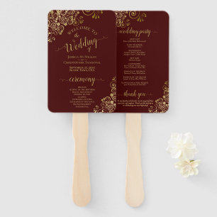 Auburn & Gold Lace Elegant Wedding Program Hand Fan