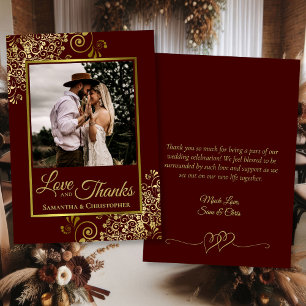 Auburn & Gold Love & Thanks Photo & Note Wedding Thank You Card