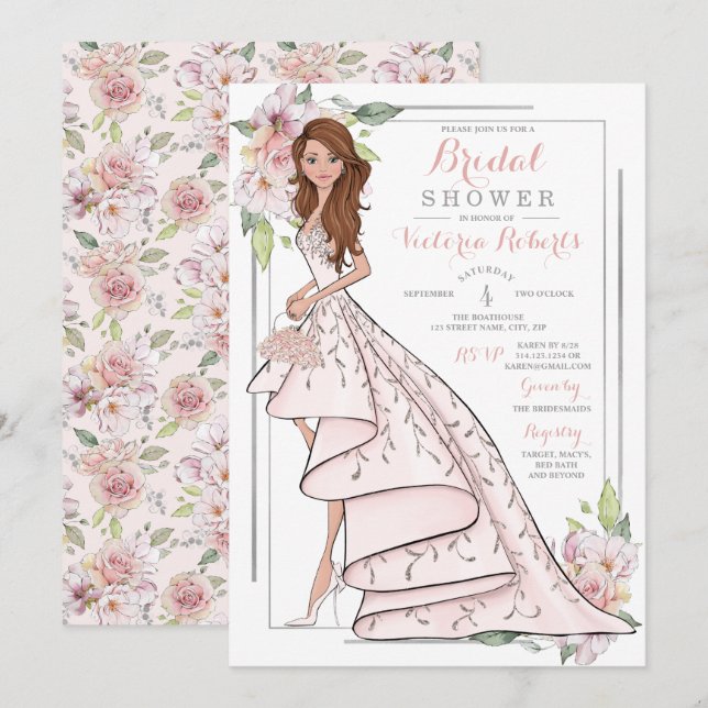 Auburn Hair Bride Floral Bridal Shower Invitation (Front/Back)
