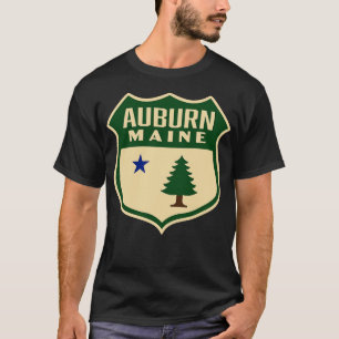 Auburn Maine Retro Pine Tree Shield Green T-Shirt